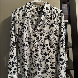 Ann Taylor blouse!  White with navy accents.